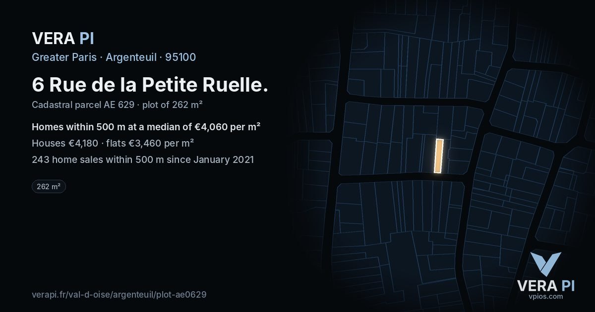 6 Rue de la Petite Ruelle, Argenteuil at night – the plot lit, the parcels around coloured by the prices near them