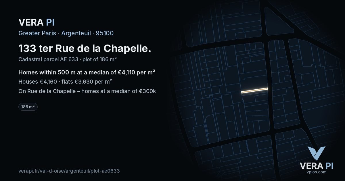 133 ter Rue de la Chapelle, Argenteuil at night – the plot lit, the parcels around coloured by the prices near them