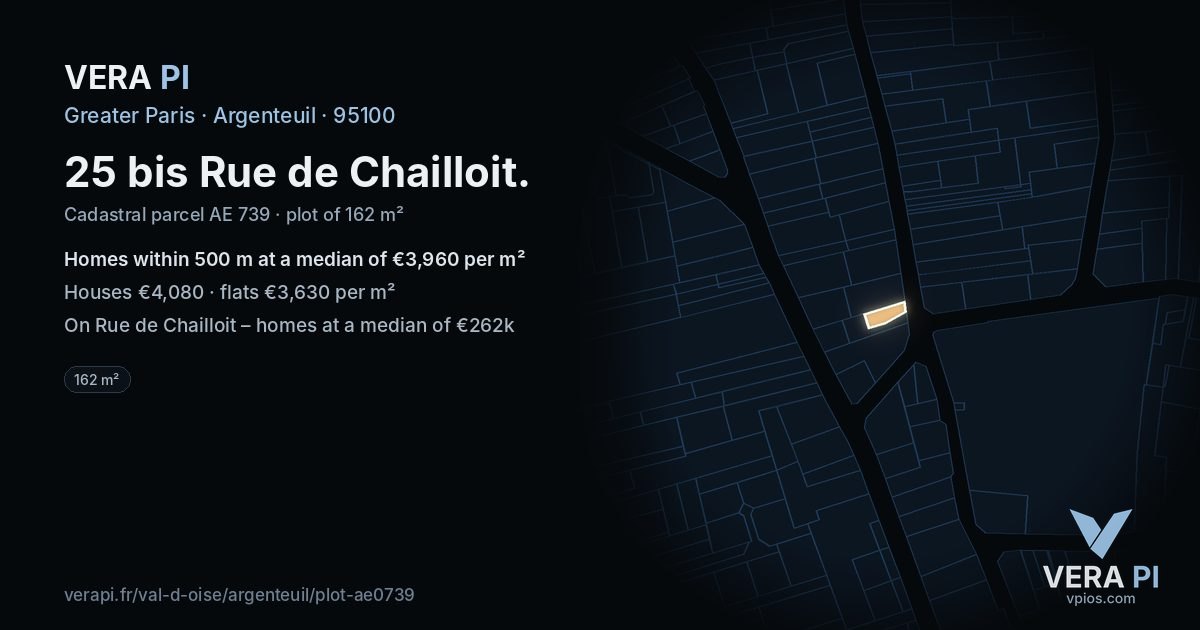 25 bis Rue de Chailloit, Argenteuil at night – the plot lit, the parcels around coloured by the prices near them