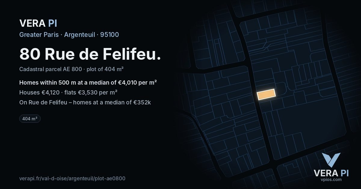 80 Rue de Felifeu, Argenteuil at night – the plot lit, the parcels around coloured by the prices near them