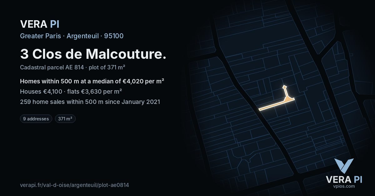 3 Clos de Malcouture, Argenteuil at night – the plot lit, the parcels around coloured by the prices near them