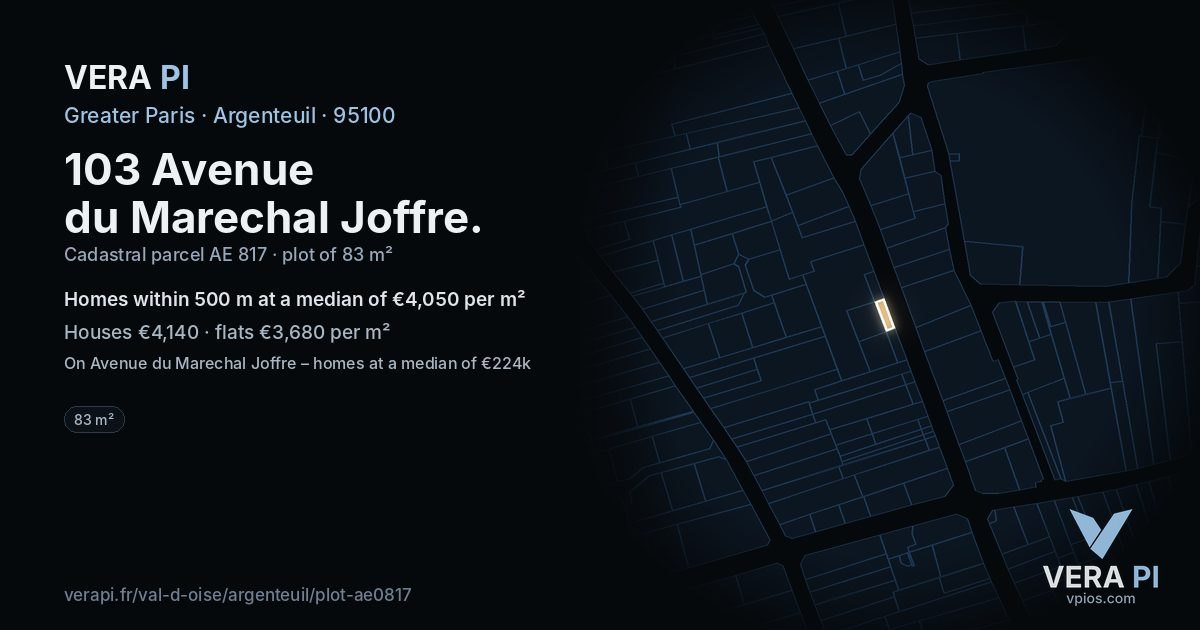 103 Avenue du Marechal Joffre, Argenteuil at night – the plot lit, the parcels around coloured by the prices near them