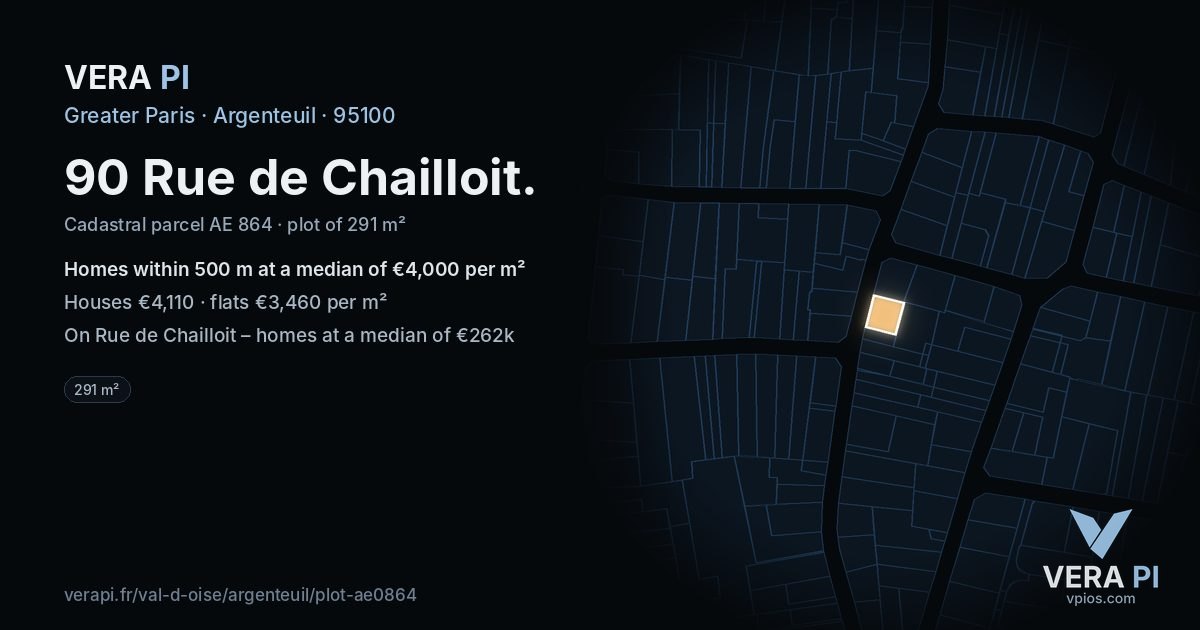 90 Rue de Chailloit, Argenteuil at night – the plot lit, the parcels around coloured by the prices near them