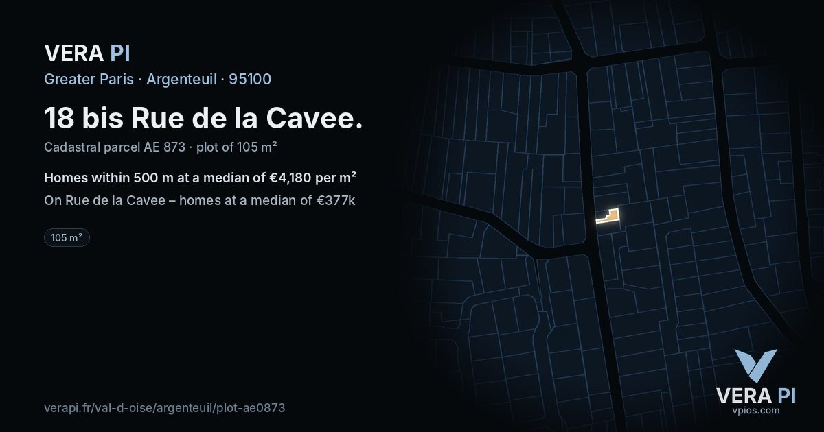 18 bis Rue de la Cavee, Argenteuil at night – the plot lit, the parcels around coloured by the prices near them