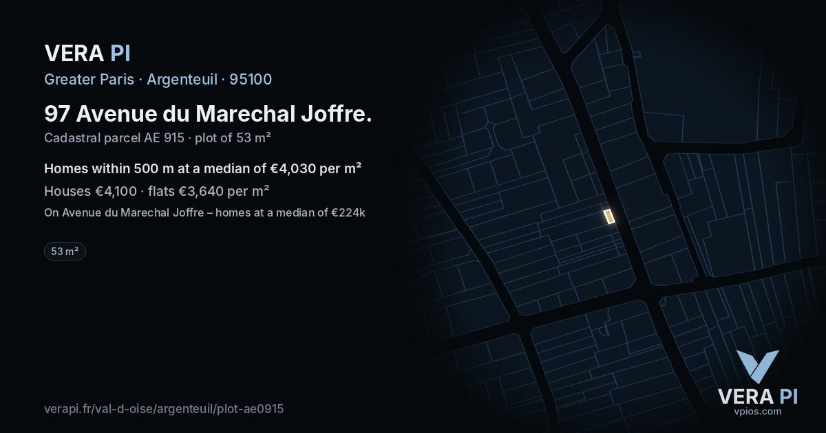 97 Avenue du Marechal Joffre, Argenteuil at night – the plot lit, the parcels around coloured by the prices near them
