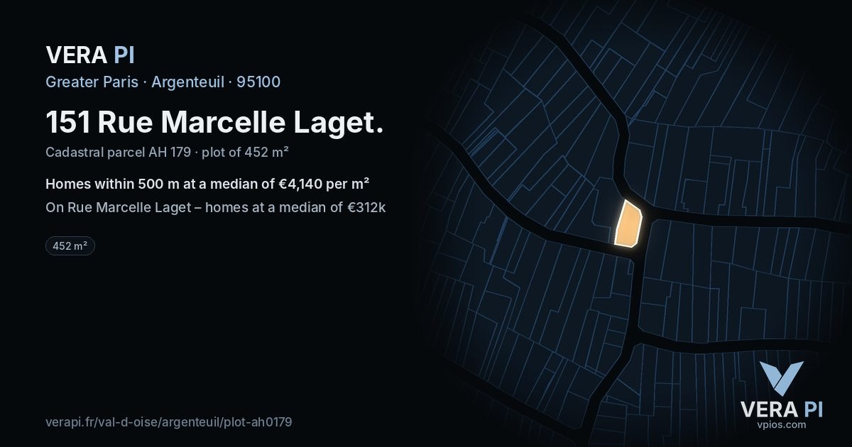 151 Rue Marcelle Laget, Argenteuil at night – the plot lit, the parcels around coloured by the prices near them