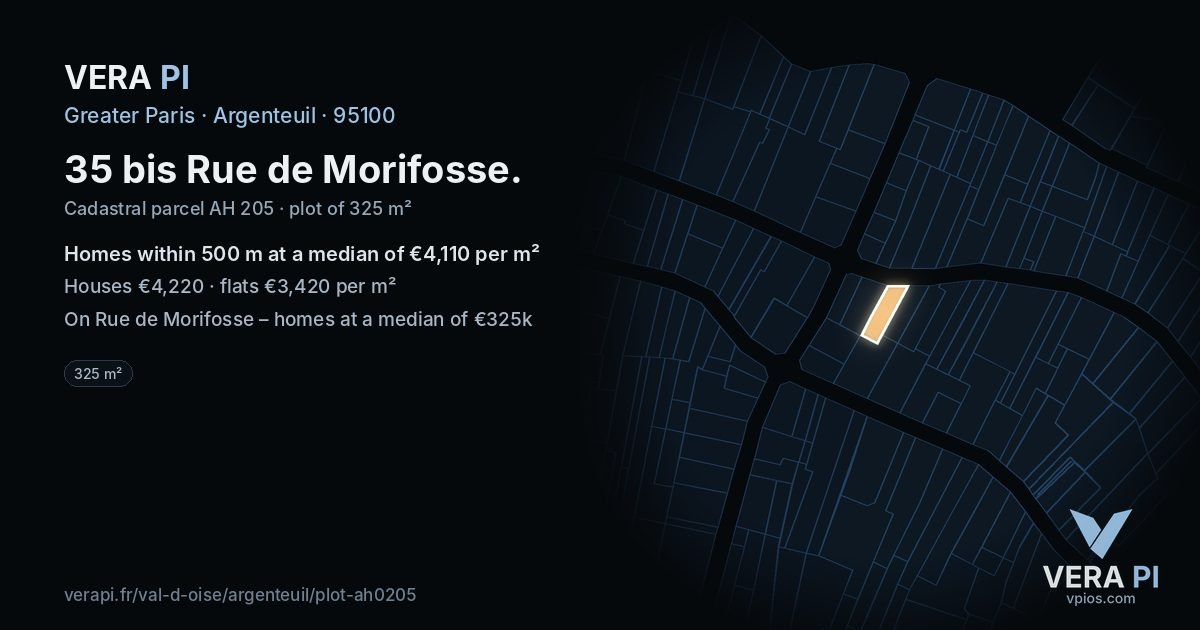 35 bis Rue de Morifosse, Argenteuil at night – the plot lit, the parcels around coloured by the prices near them