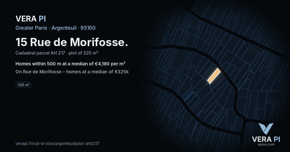 15 Rue de Morifosse, Argenteuil at night – the plot lit, the parcels around coloured by the prices near them