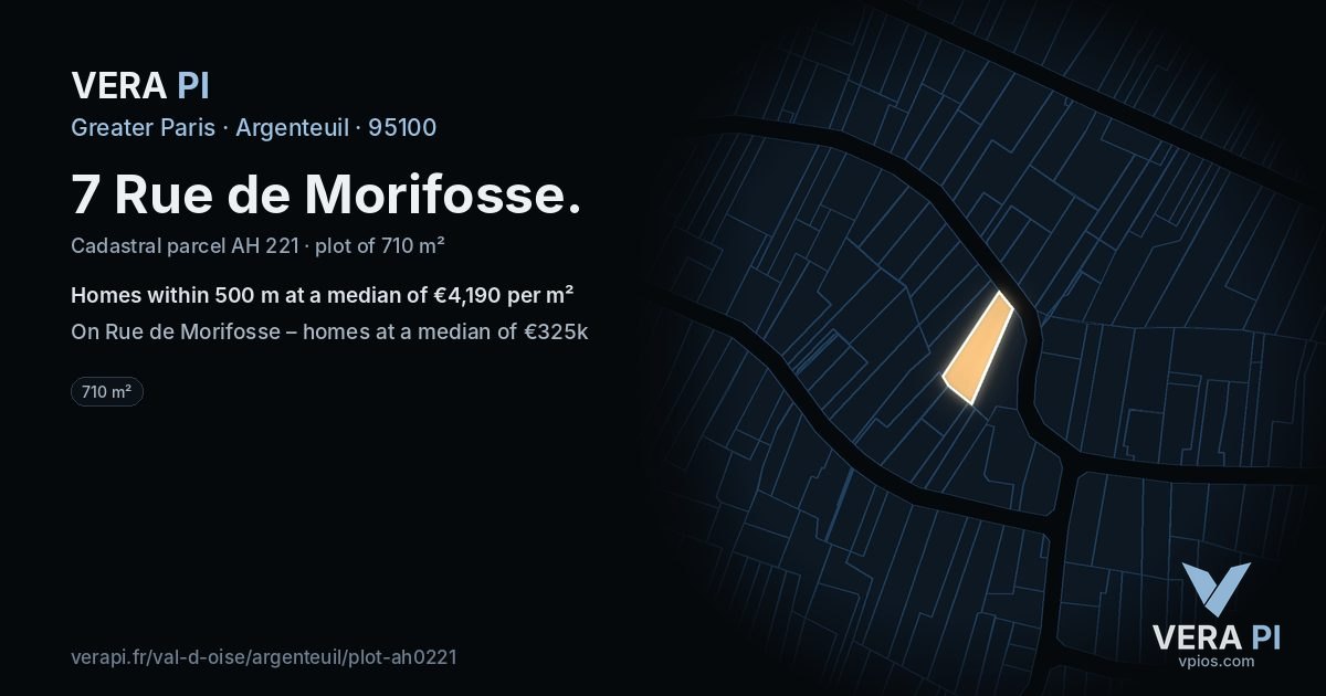 7 Rue de Morifosse, Argenteuil at night – the plot lit, the parcels around coloured by the prices near them
