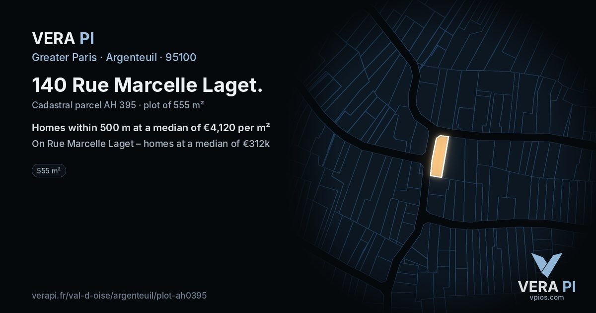 140 Rue Marcelle Laget, Argenteuil at night – the plot lit, the parcels around coloured by the prices near them