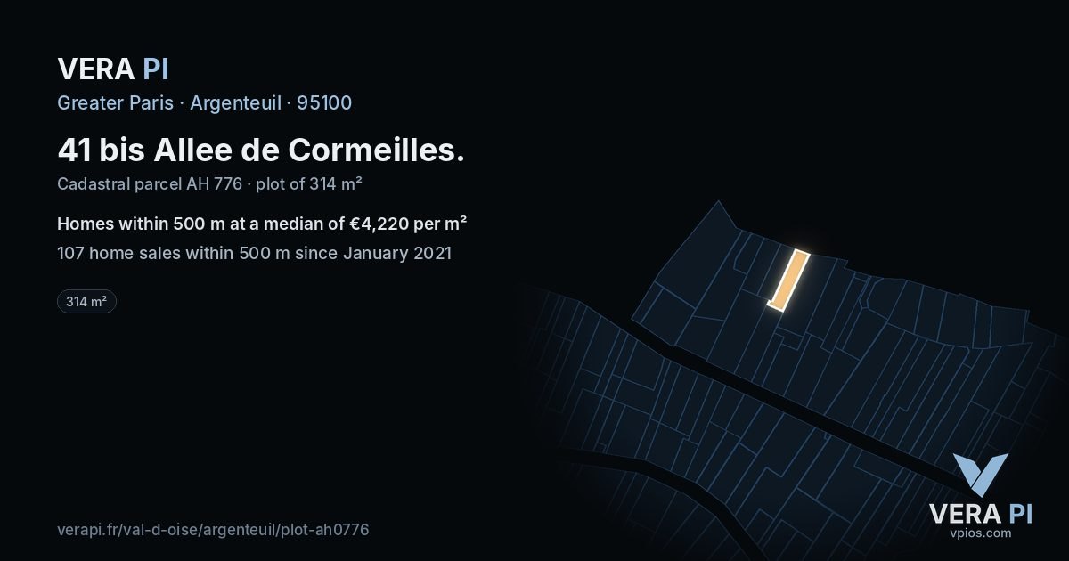 41 bis Allee de Cormeilles, Argenteuil at night – the plot lit, the parcels around coloured by the prices near them