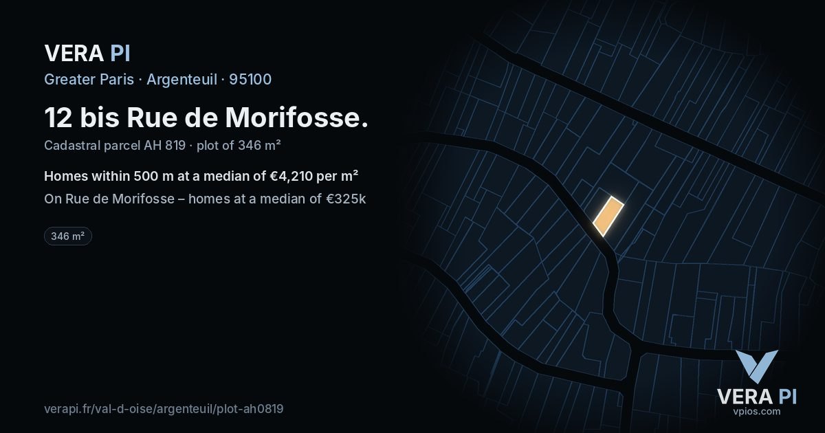 12 bis Rue de Morifosse, Argenteuil at night – the plot lit, the parcels around coloured by the prices near them