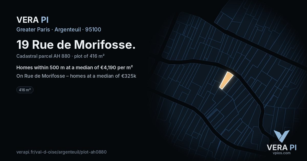 19 Rue de Morifosse, Argenteuil at night – the plot lit, the parcels around coloured by the prices near them