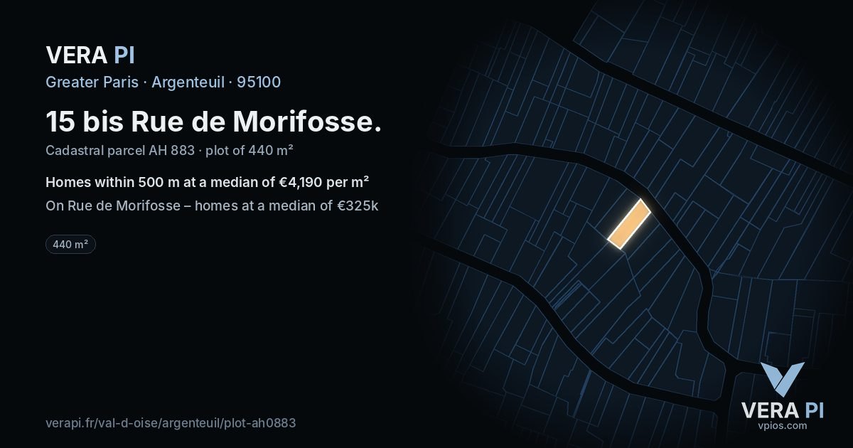 15 bis Rue de Morifosse, Argenteuil at night – the plot lit, the parcels around coloured by the prices near them