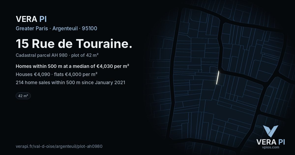 15 Rue de Touraine, Argenteuil at night – the plot lit, the parcels around coloured by the prices near them
