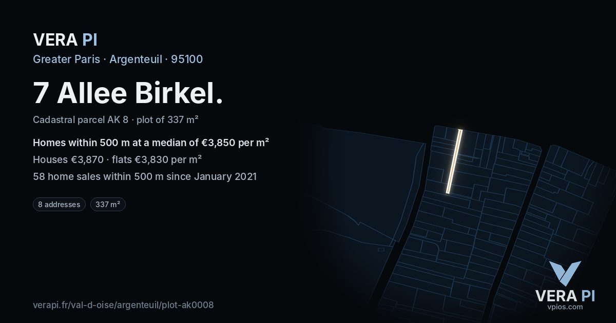 7 Allee Birkel, Argenteuil at night – the plot lit, the parcels around coloured by the prices near them
