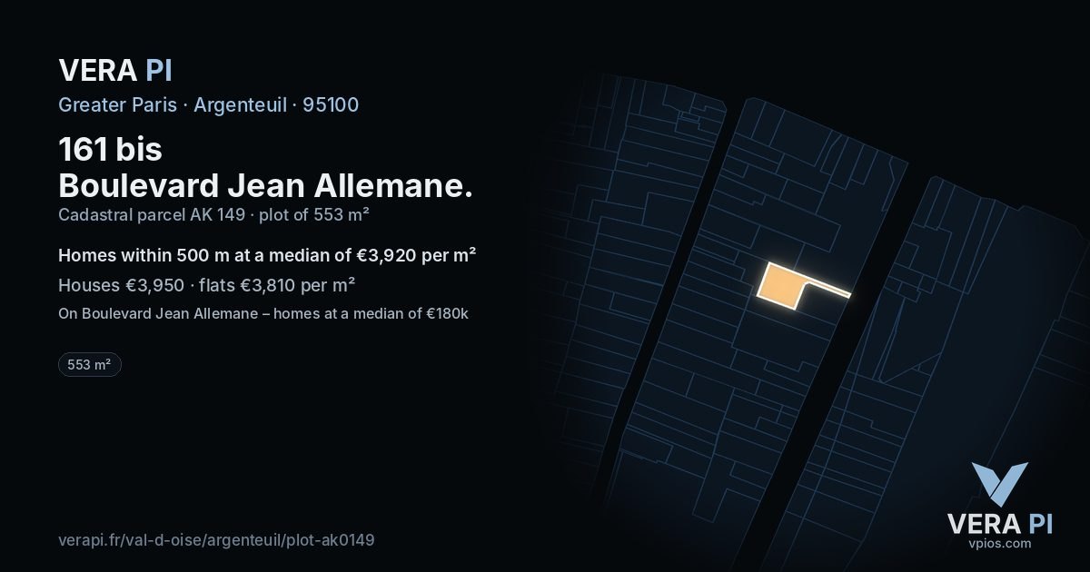 161 bis Boulevard Jean Allemane, Argenteuil at night – the plot lit, the parcels around coloured by the prices near them
