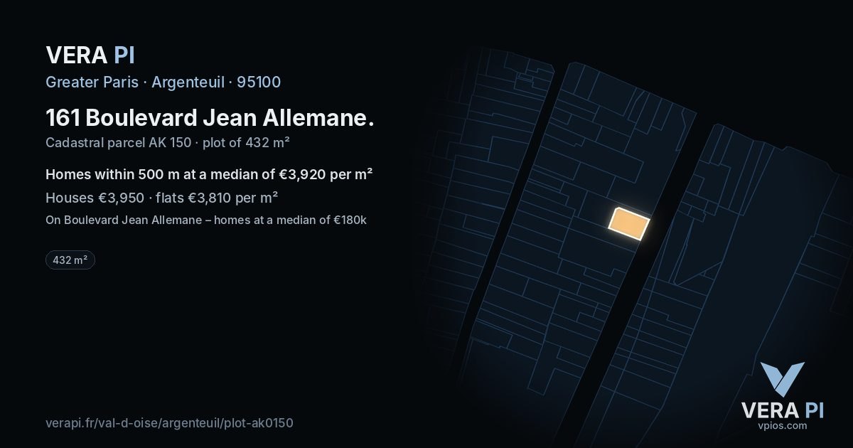161 Boulevard Jean Allemane, Argenteuil at night – the plot lit, the parcels around coloured by the prices near them