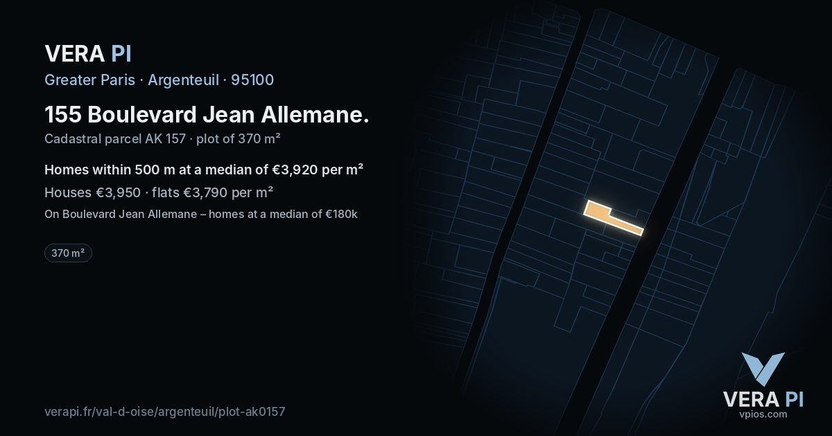 155 Boulevard Jean Allemane, Argenteuil at night – the plot lit, the parcels around coloured by the prices near them