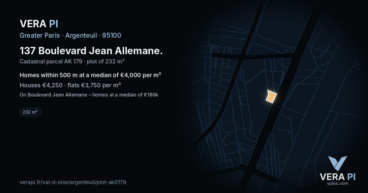 137 Boulevard Jean Allemane, Argenteuil at night – the plot lit, the parcels around coloured by the prices near them