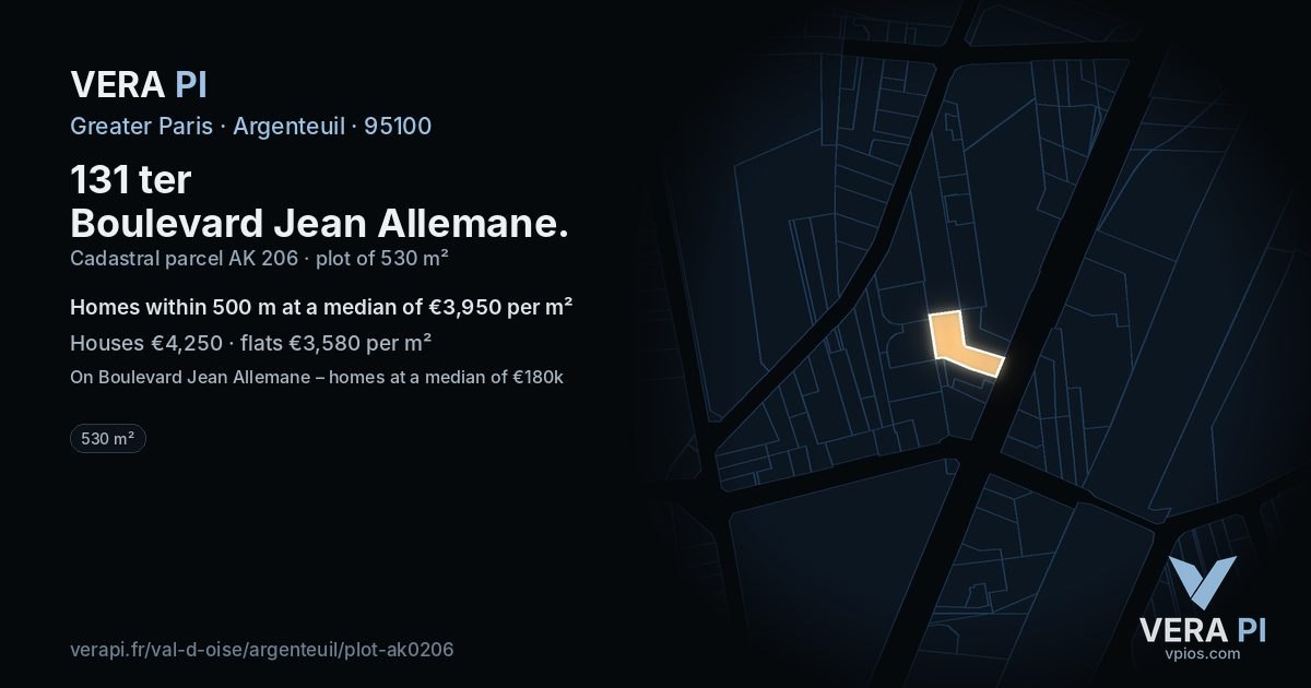 131 ter Boulevard Jean Allemane, Argenteuil at night – the plot lit, the parcels around coloured by the prices near them