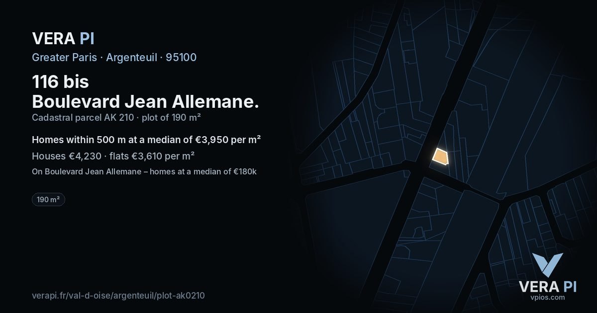 116 bis Boulevard Jean Allemane, Argenteuil at night – the plot lit, the parcels around coloured by the prices near them