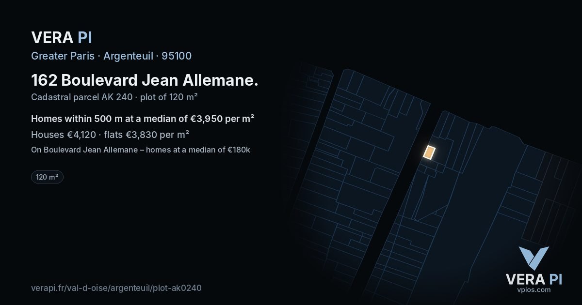 162 Boulevard Jean Allemane, Argenteuil at night – the plot lit, the parcels around coloured by the prices near them