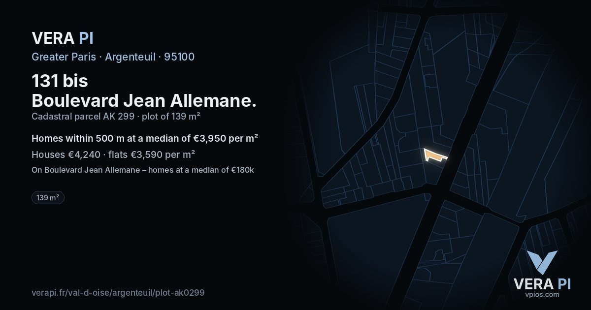 131 bis Boulevard Jean Allemane, Argenteuil at night – the plot lit, the parcels around coloured by the prices near them
