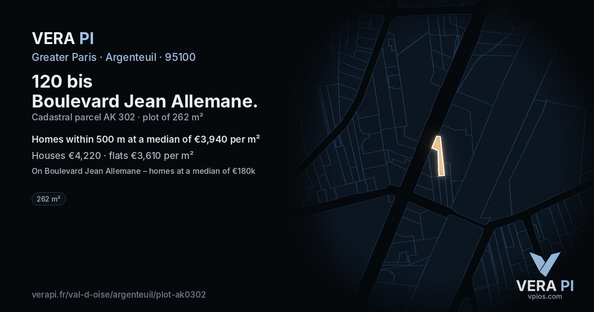 120 bis Boulevard Jean Allemane, Argenteuil at night – the plot lit, the parcels around coloured by the prices near them