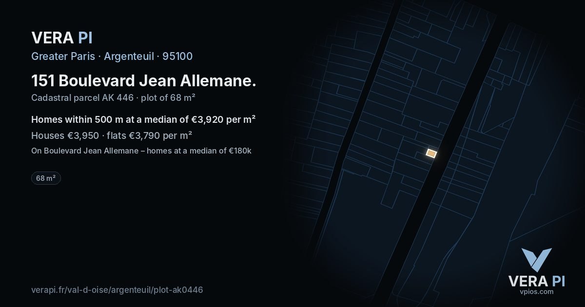 151 Boulevard Jean Allemane, Argenteuil at night – the plot lit, the parcels around coloured by the prices near them