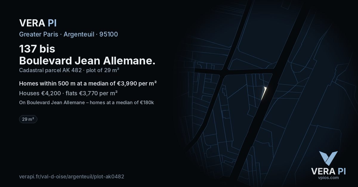 137 bis Boulevard Jean Allemane, Argenteuil at night – the plot lit, the parcels around coloured by the prices near them