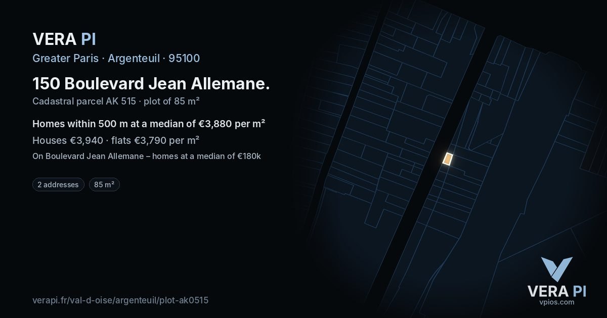 150 Boulevard Jean Allemane, Argenteuil at night – the plot lit, the parcels around coloured by the prices near them