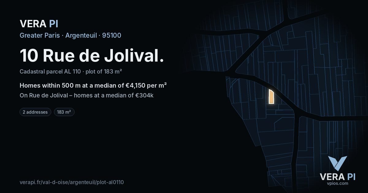 10 Rue de Jolival, Argenteuil at night – the plot lit, the parcels around coloured by the prices near them