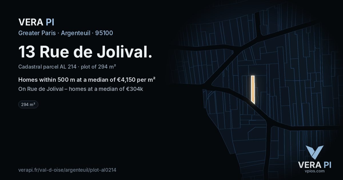 13 Rue de Jolival, Argenteuil at night – the plot lit, the parcels around coloured by the prices near them