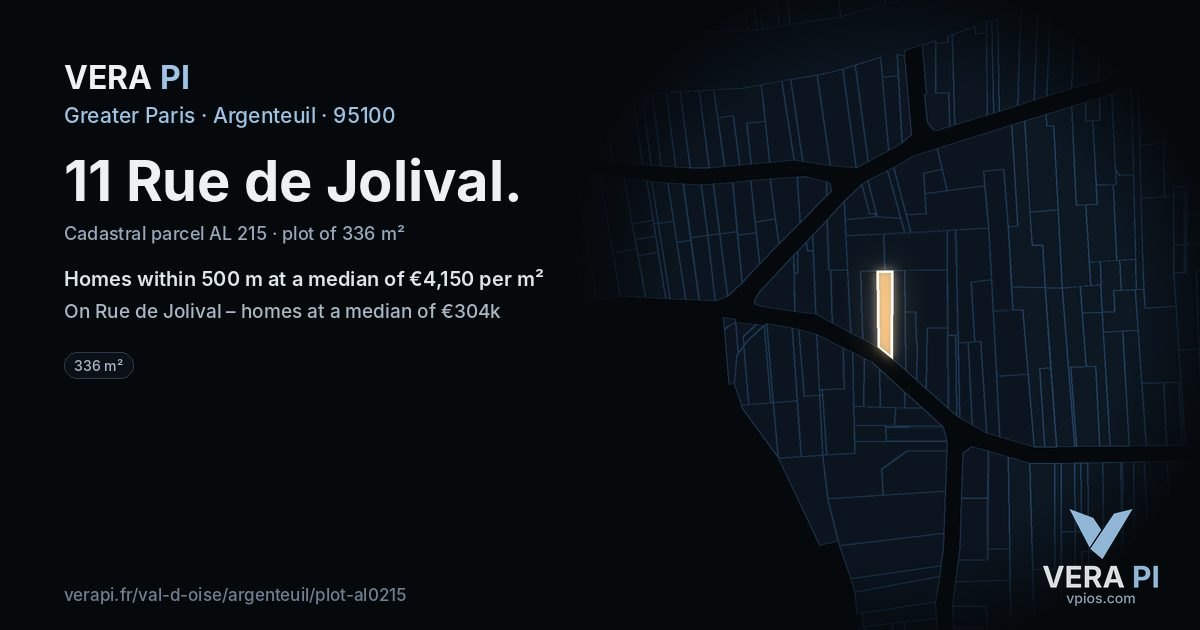 11 Rue de Jolival, Argenteuil at night – the plot lit, the parcels around coloured by the prices near them