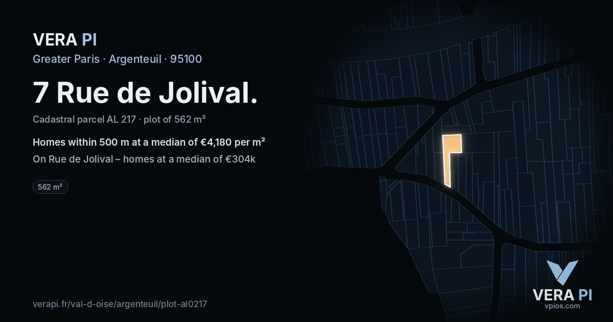 7 Rue de Jolival, Argenteuil at night – the plot lit, the parcels around coloured by the prices near them