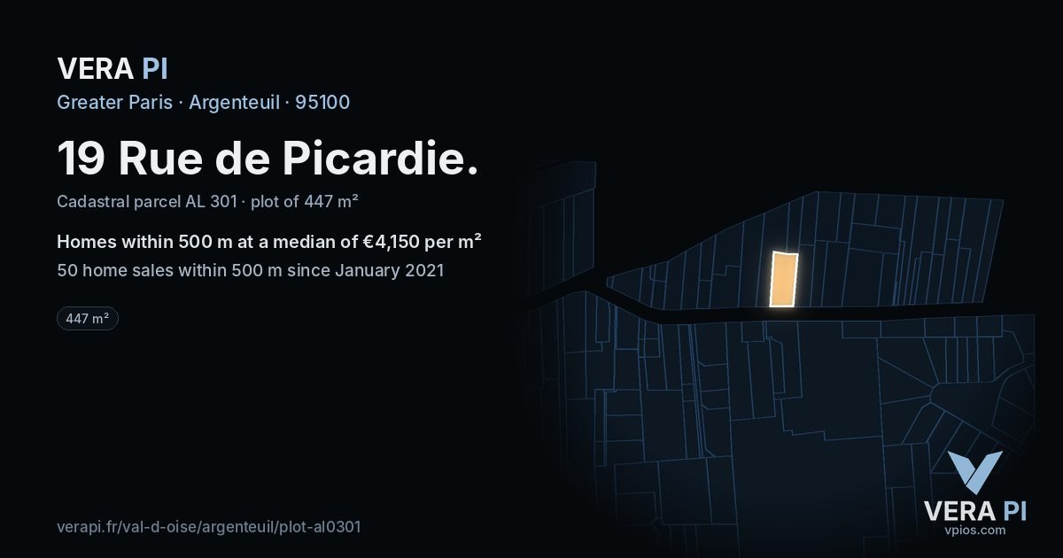 19 Rue de Picardie, Argenteuil at night – the plot lit, the parcels around coloured by the prices near them