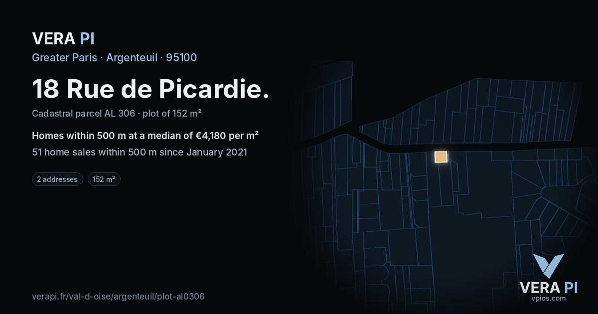 18 Rue de Picardie, Argenteuil at night – the plot lit, the parcels around coloured by the prices near them