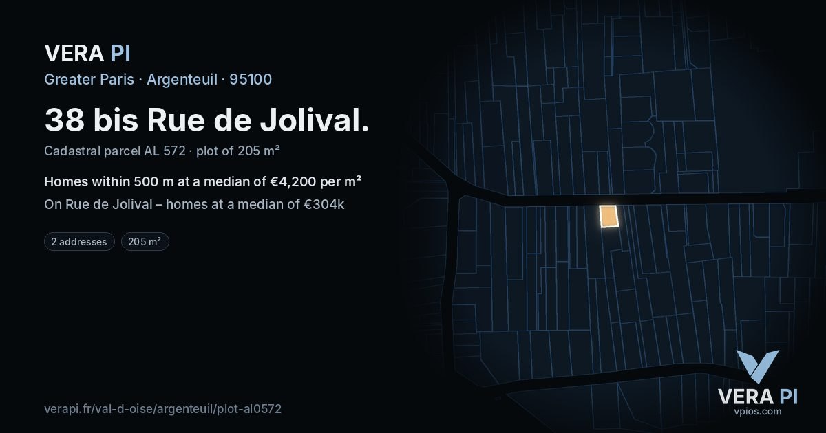 38 bis Rue de Jolival, Argenteuil at night – the plot lit, the parcels around coloured by the prices near them
