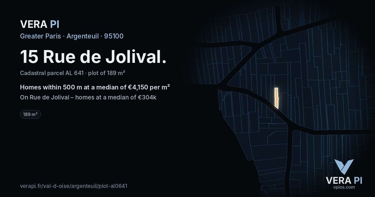 15 Rue de Jolival, Argenteuil at night – the plot lit, the parcels around coloured by the prices near them