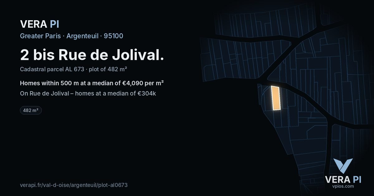 2 bis Rue de Jolival, Argenteuil at night – the plot lit, the parcels around coloured by the prices near them