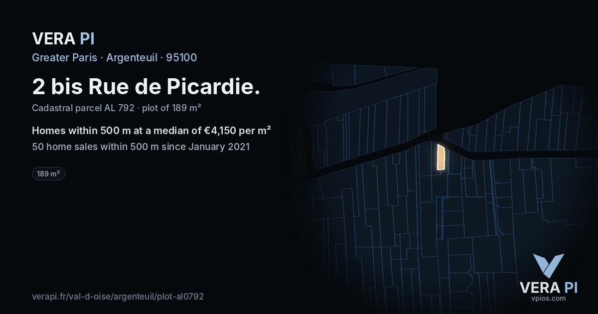 2 bis Rue de Picardie, Argenteuil at night – the plot lit, the parcels around coloured by the prices near them