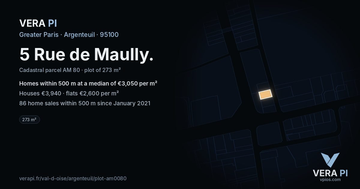 5 Rue de Maully, Argenteuil at night – the plot lit, the parcels around coloured by the prices near them