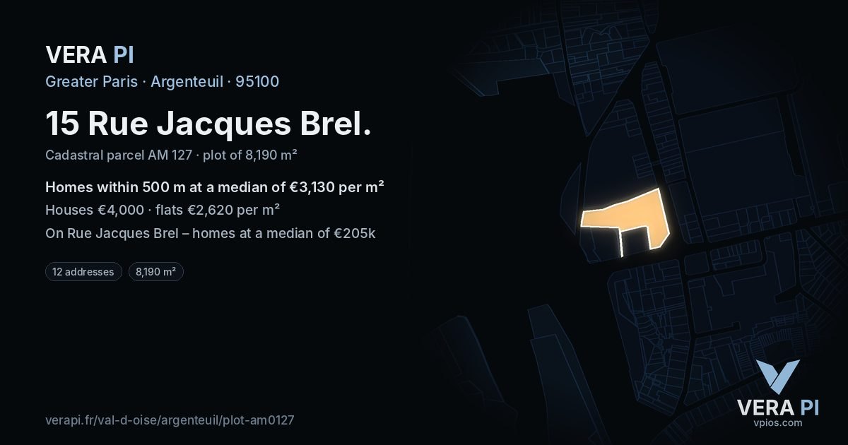 15 Rue Jacques Brel, Argenteuil at night – the plot lit, the parcels around coloured by the prices near them