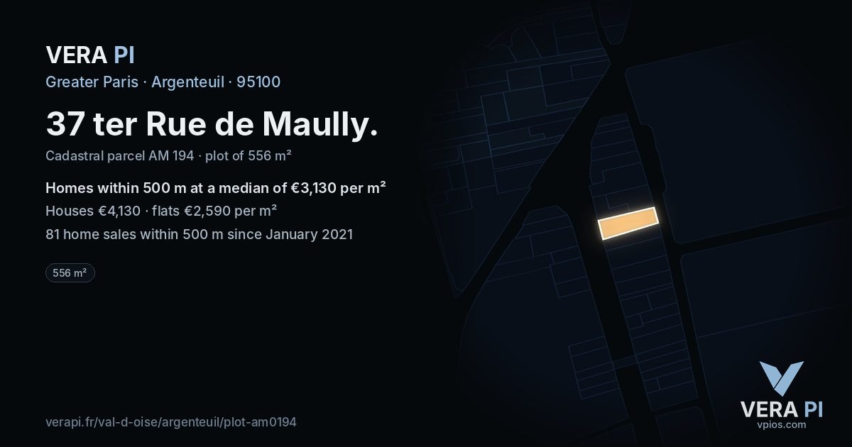 37 ter Rue de Maully, Argenteuil at night – the plot lit, the parcels around coloured by the prices near them