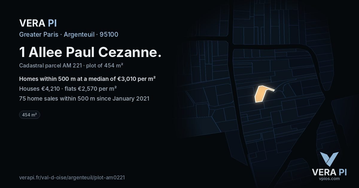 1 Allee Paul Cezanne, Argenteuil at night – the plot lit, the parcels around coloured by the prices near them