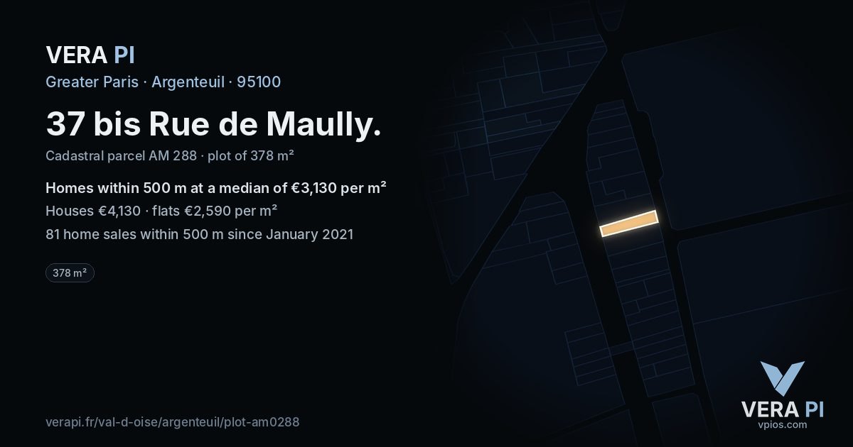 37 bis Rue de Maully, Argenteuil at night – the plot lit, the parcels around coloured by the prices near them