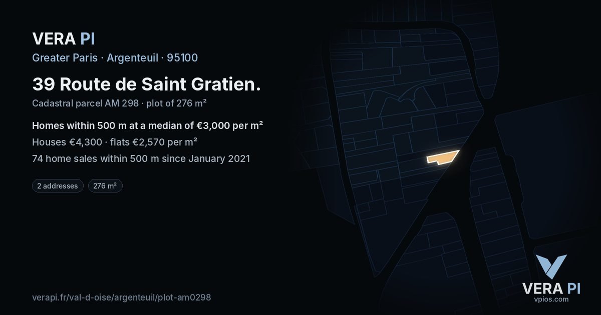 39 Route de Saint Gratien, Argenteuil at night – the plot lit, the parcels around coloured by the prices near them