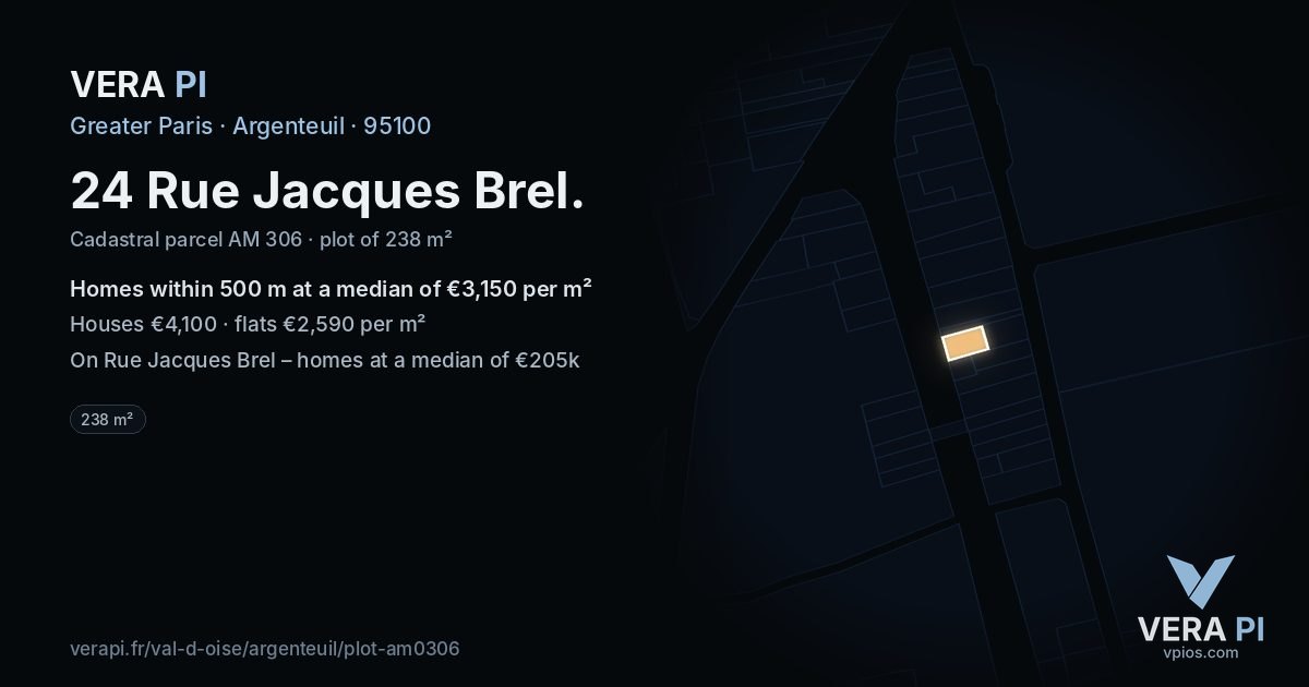 24 Rue Jacques Brel, Argenteuil at night – the plot lit, the parcels around coloured by the prices near them