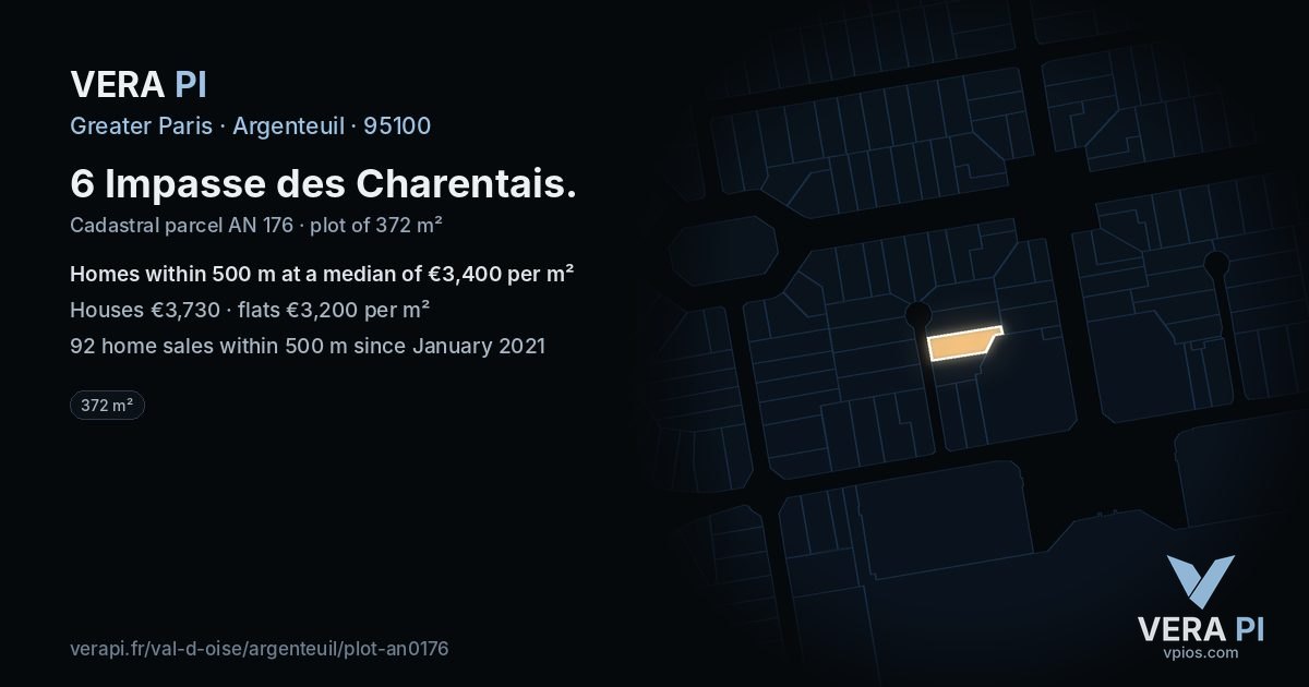 6 Impasse des Charentais, Argenteuil at night – the plot lit, the parcels around coloured by the prices near them
